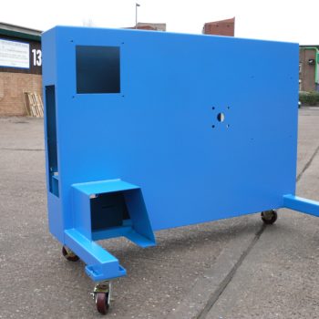 Machine fabrication blue powder coated finish